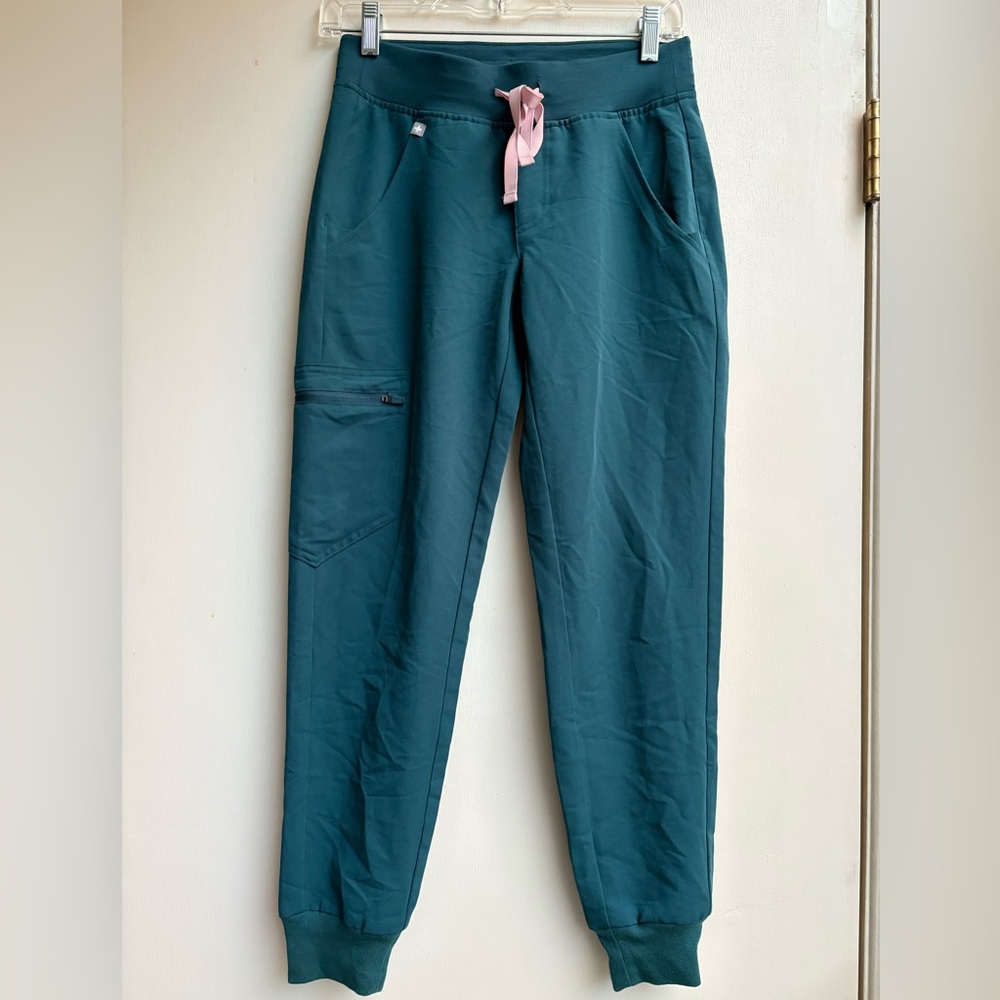 Figs Teal Joggers with Pink Drawstring